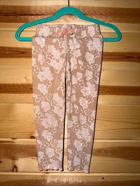 Girls' Floral Ribbed Leggings - Cream Pink